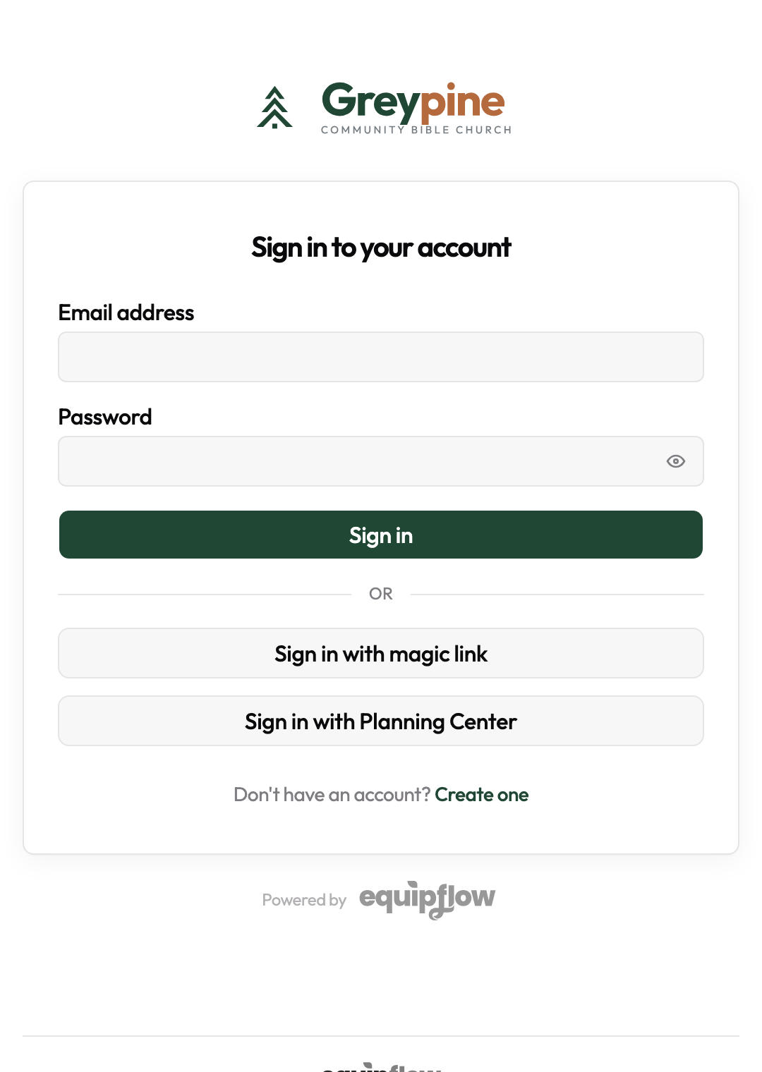 The EquipFlow sign-in screen — email + password and a Sign in with magic link option below.